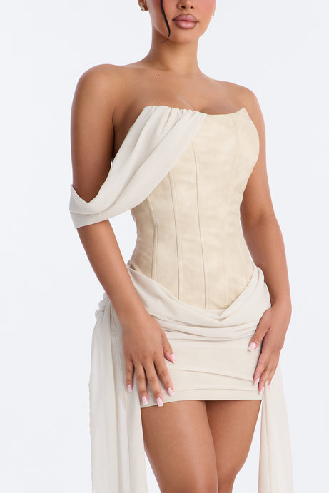Vivi Corset Waist Faux Leather Mini Dress - White