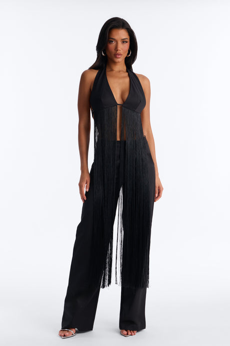 Callie Fringe Pant Set - Black