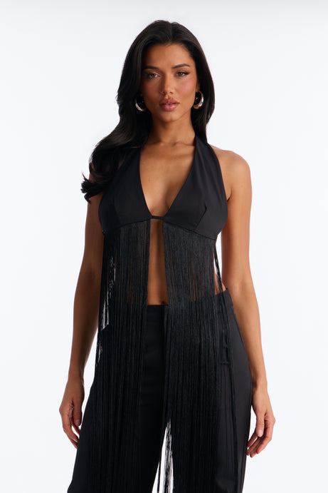 Callie Fringe Pant Set - Black