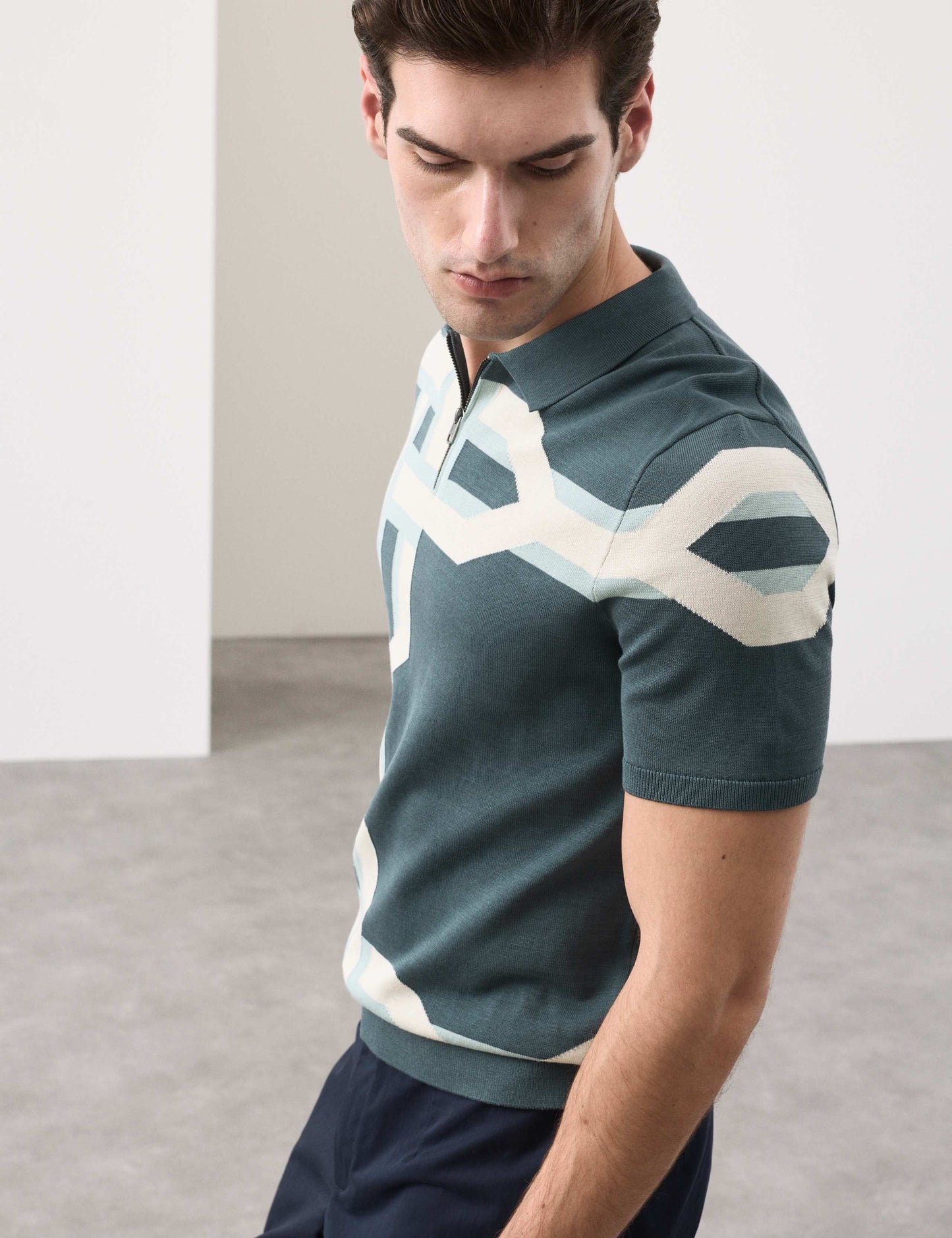 Mercerised Cotton Chain Print Knit Polo