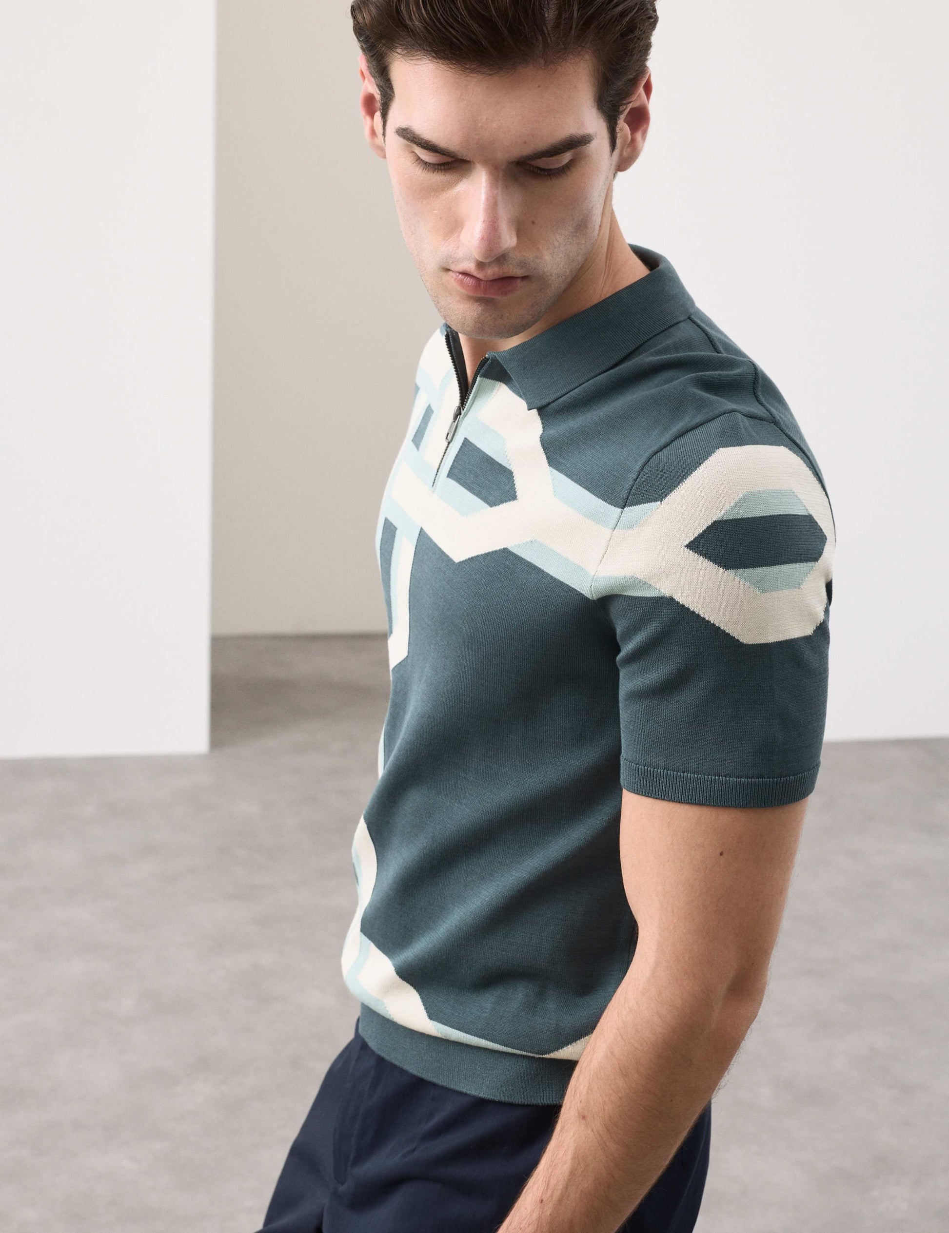 Mercerised Cotton Chain Print Knit Polo