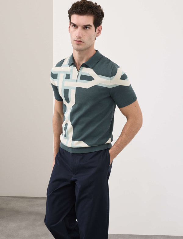 Mercerised Cotton Chain Print Knit Polo