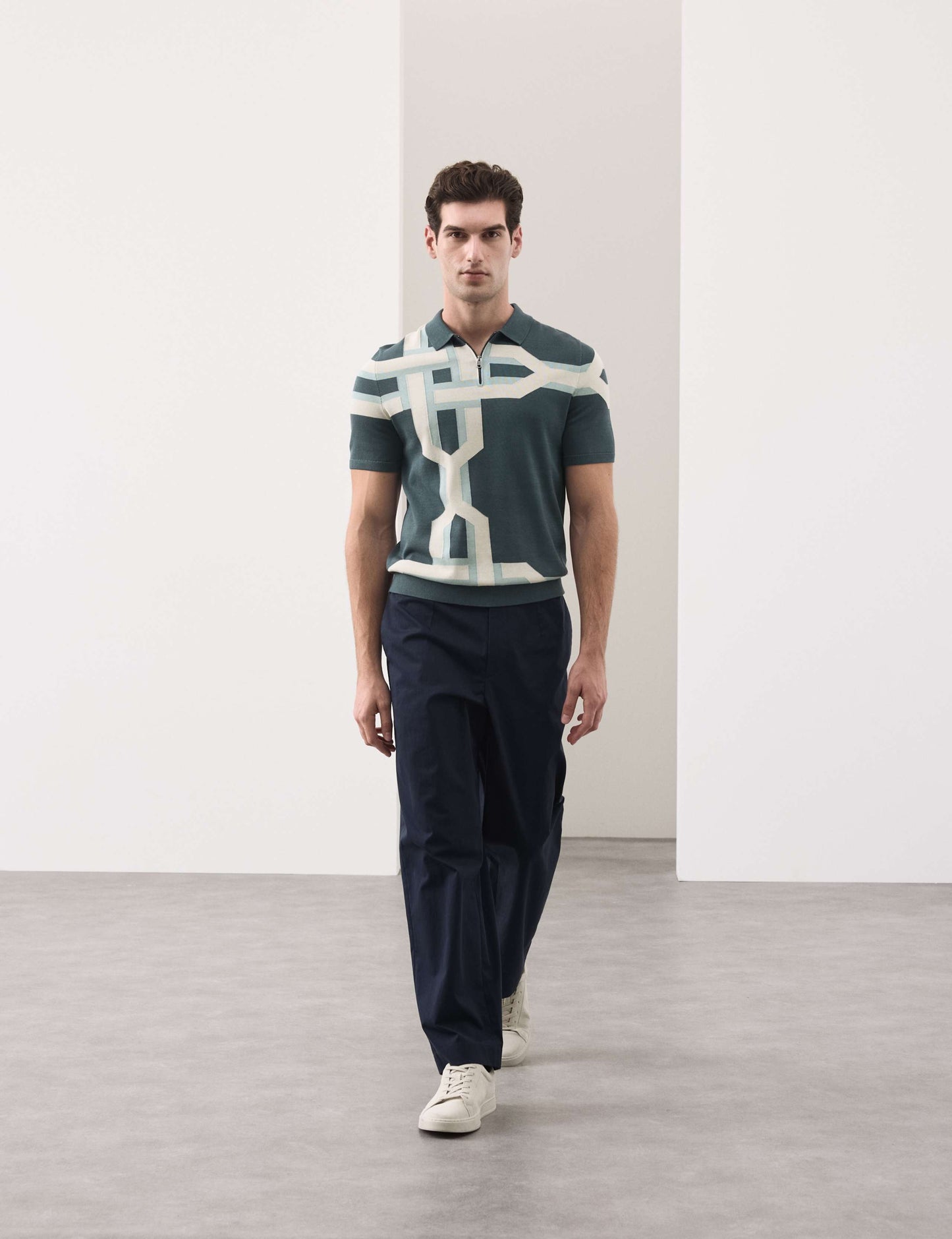 Mercerised Cotton Chain Print Knit Polo