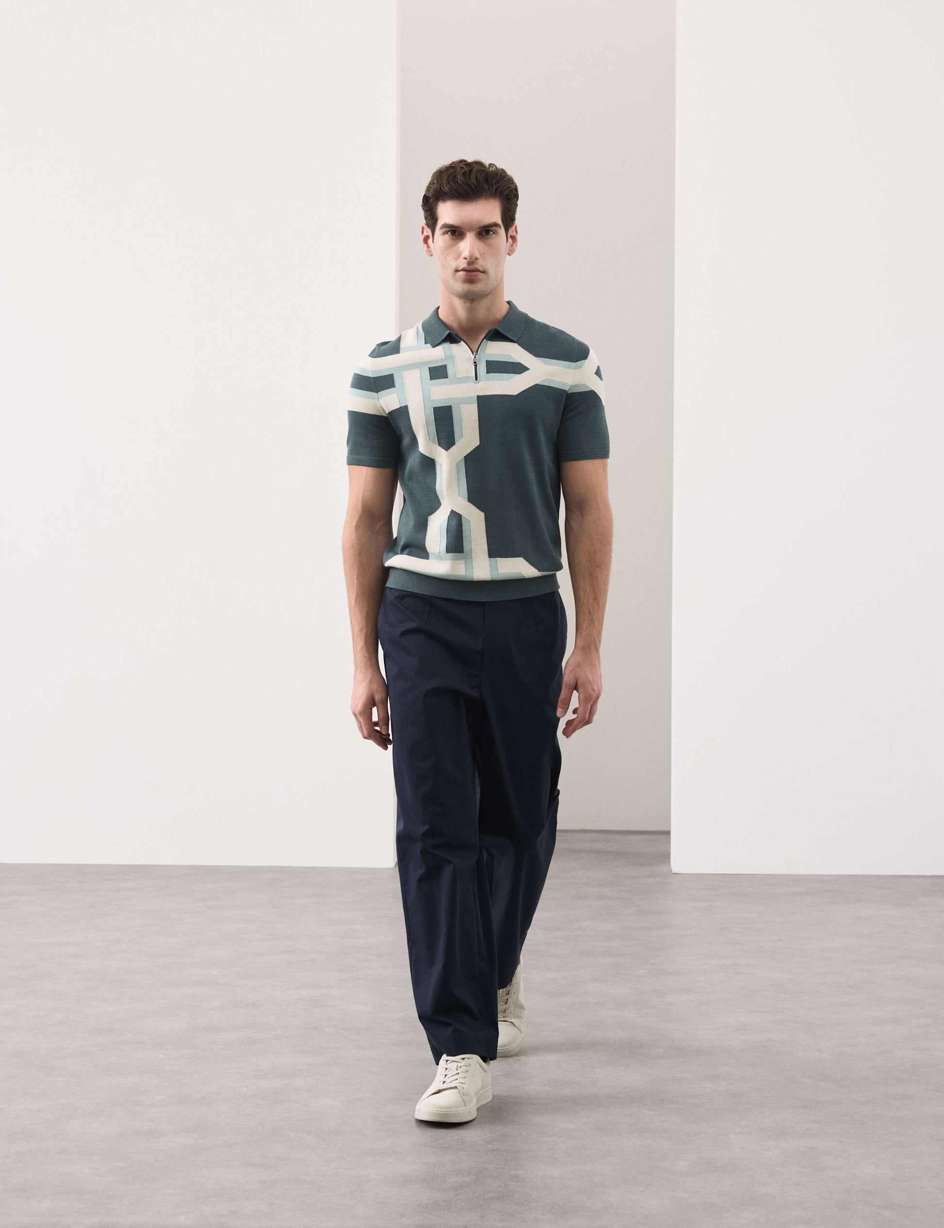 Mercerised Cotton Chain Print Knit Polo