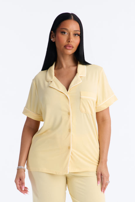 In The Morning PJ Short Sleeve Pant Set - Butter Yellow