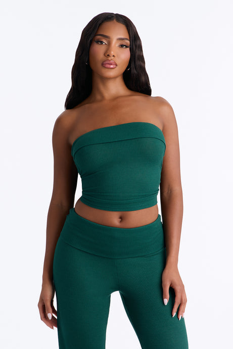 Megan Waffle Knit Foldover Waist Pant Set - Hunter Green