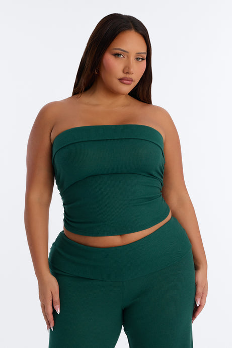 Megan Waffle Knit Foldover Waist Pant Set - Hunter Green