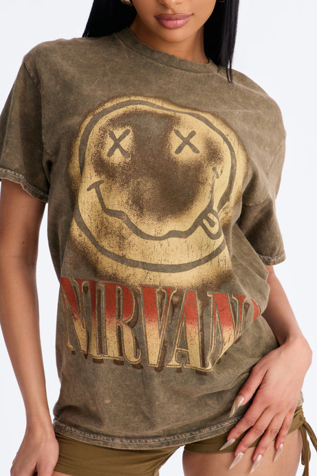 Nirvana Smiley Face Washed Tee - Dark Brown