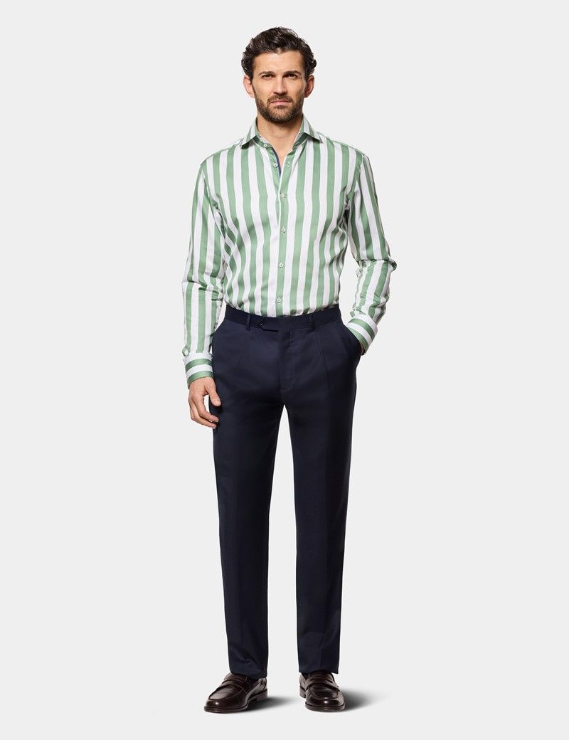 Slim Fit Green & White Large Bengal Stripe Curtis Shirt