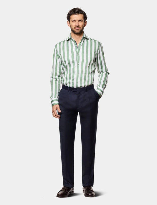 Slim Fit Green & White Large Bengal Stripe Curtis Shirt