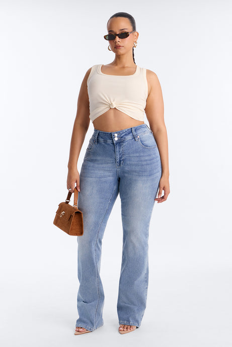 Tall Might Go Double Button Stretch Bootcut Jeans