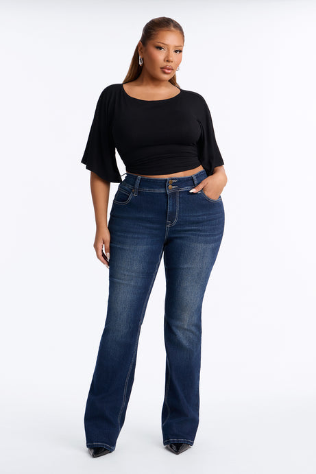 Might Go Double Button Stretch Bootcut Jeans