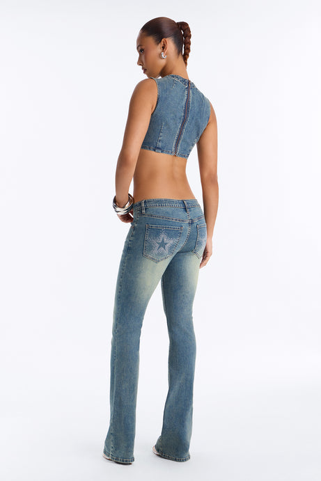 Lucky Star Rhinestone Denim Pant Set