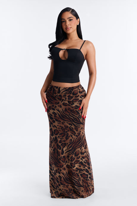 Ivanna Animal Print Mesh Maxi Skirt - Brown/combo