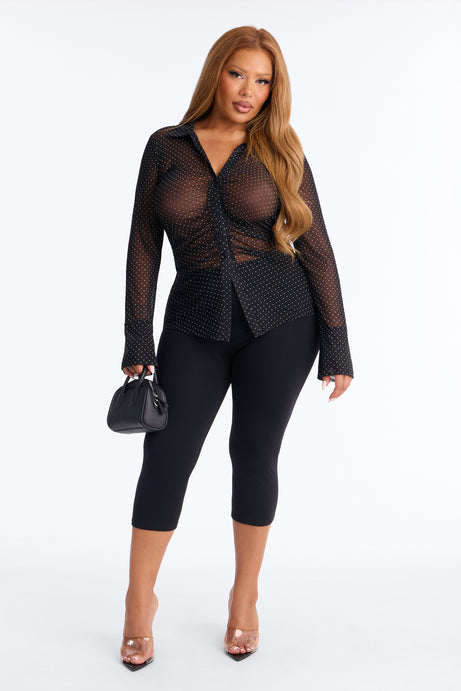 Camille Polka Dot Sheer Mesh Long Sleeve Shirt