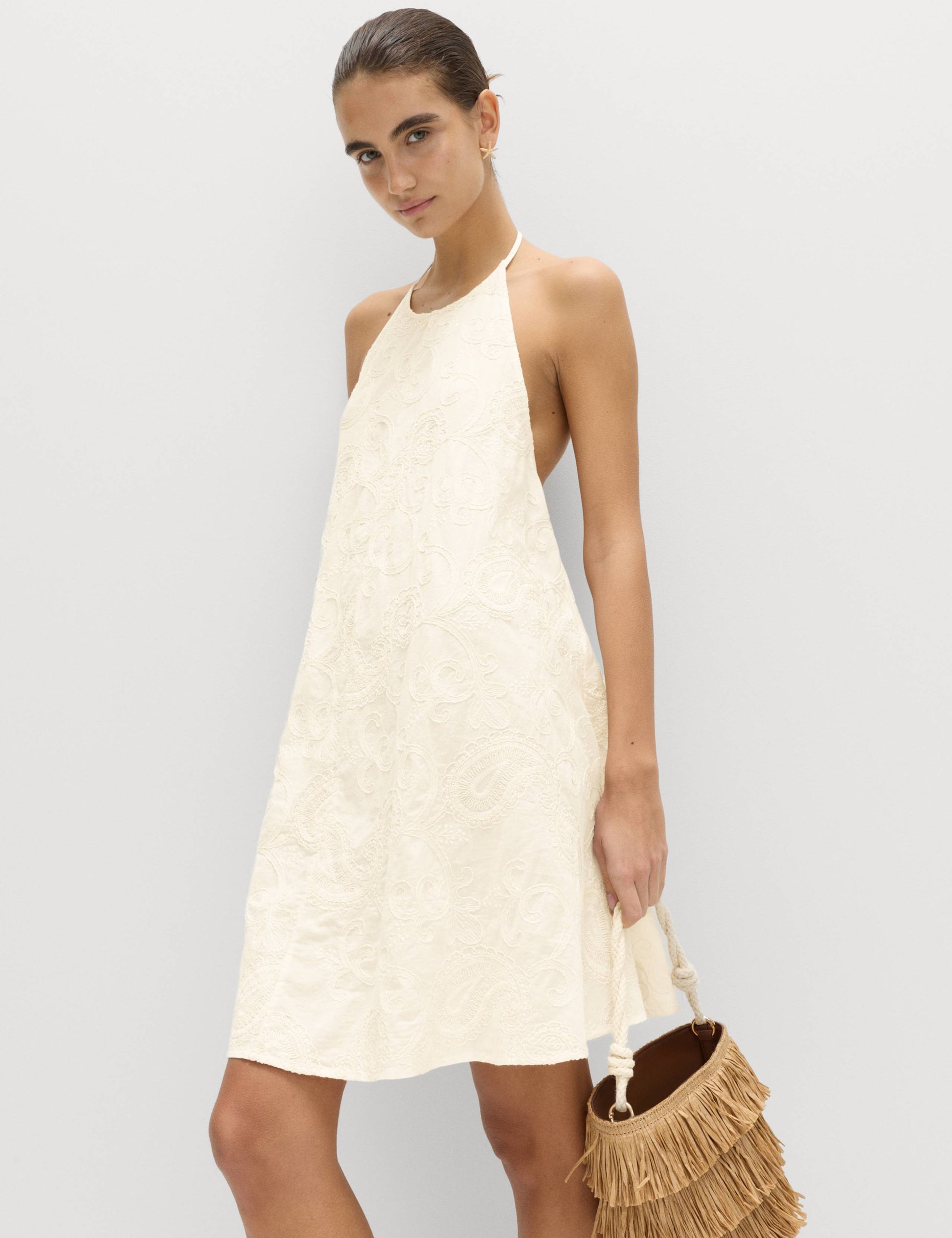Paisley Embroidered Mini Beach Dress