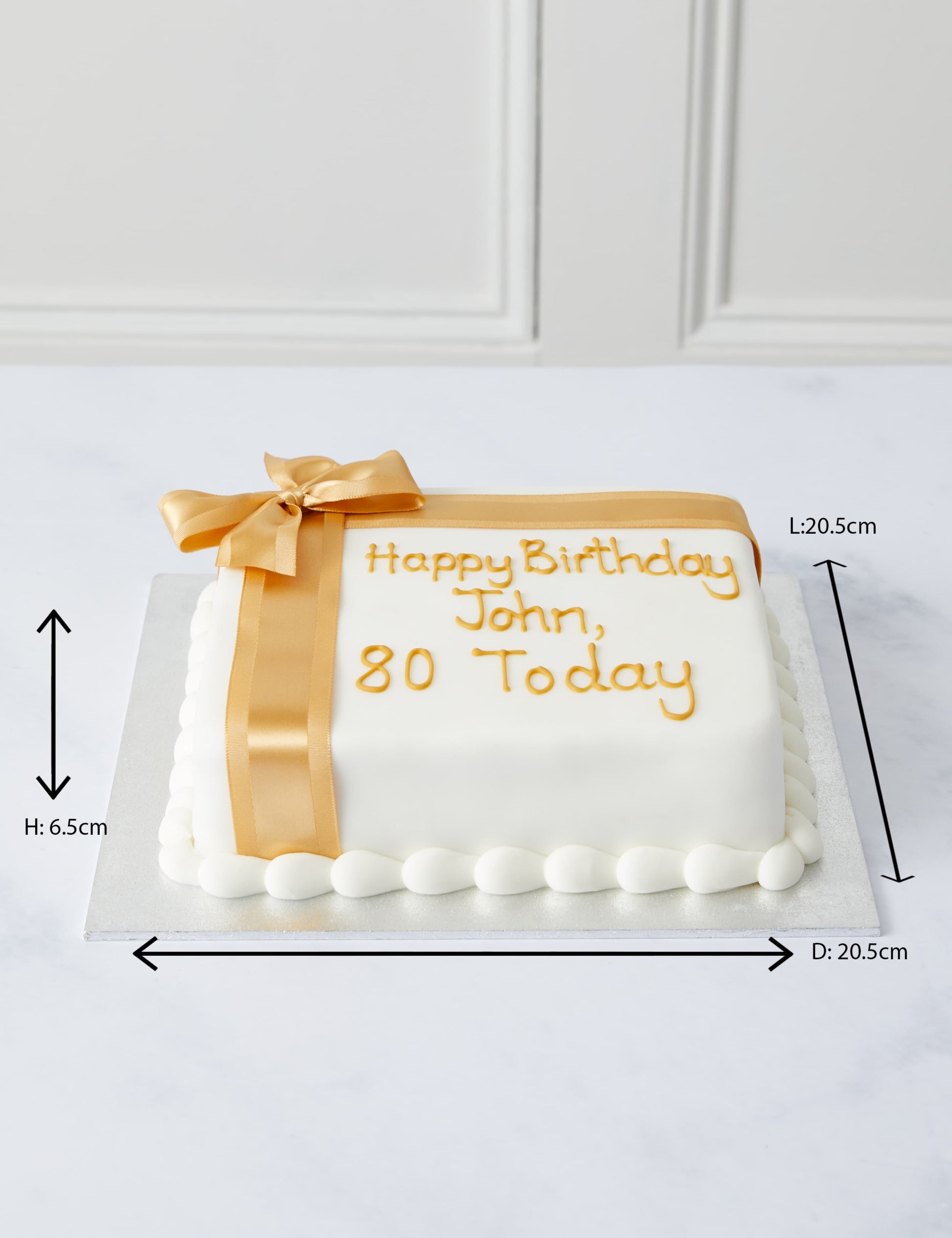 Personalised Celebration Sponge Cake with Gold Ribbon (Serves 16)