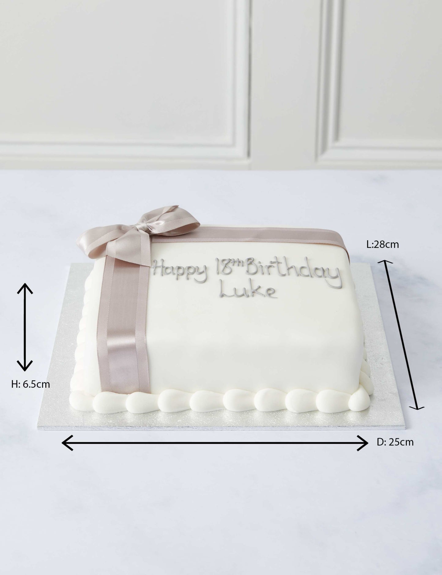 Personalised Celebration Sponge Cake with Silver Ribbon (Serves 16)