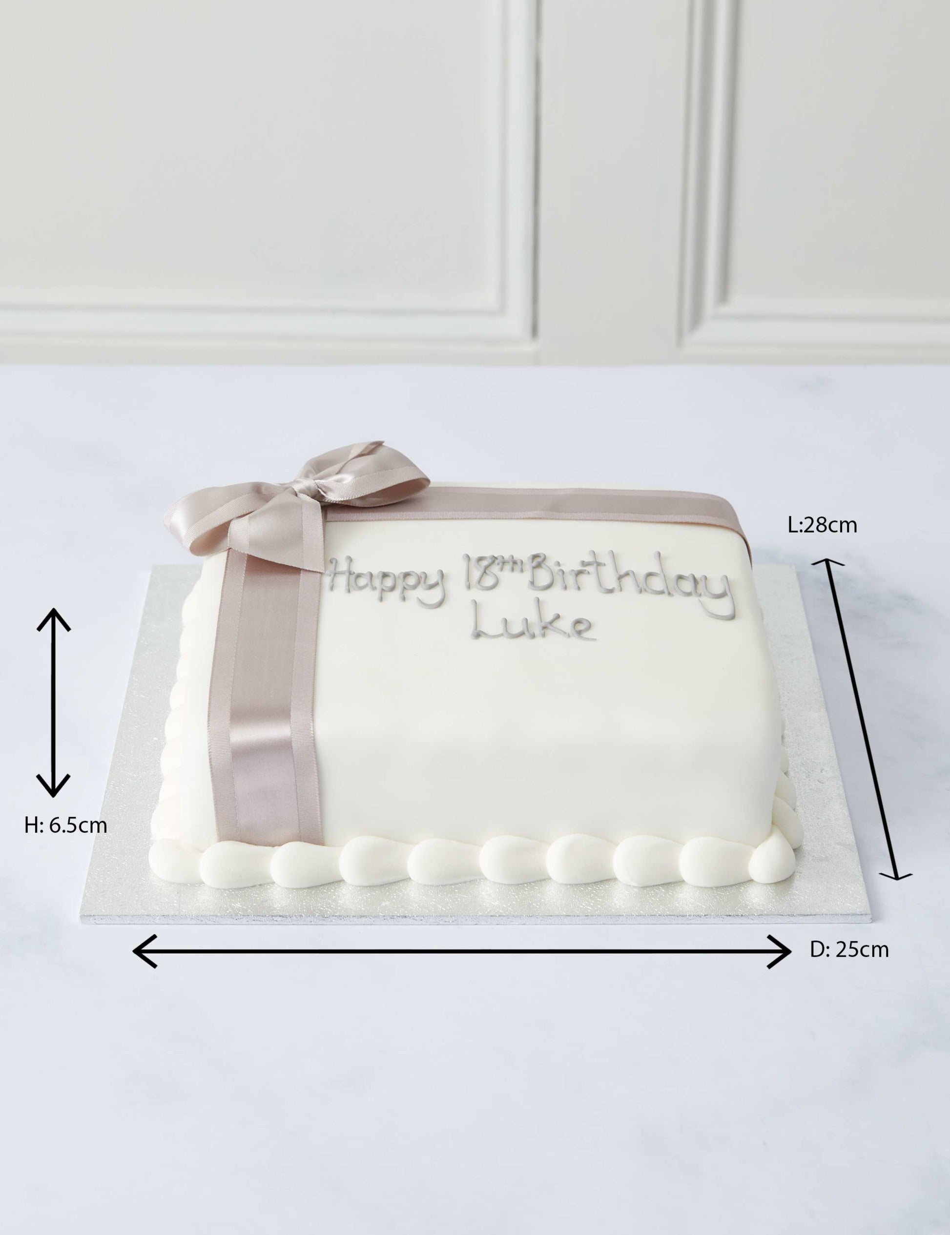 Personalised Celebration Sponge Cake with Silver Ribbon (Serves 16)