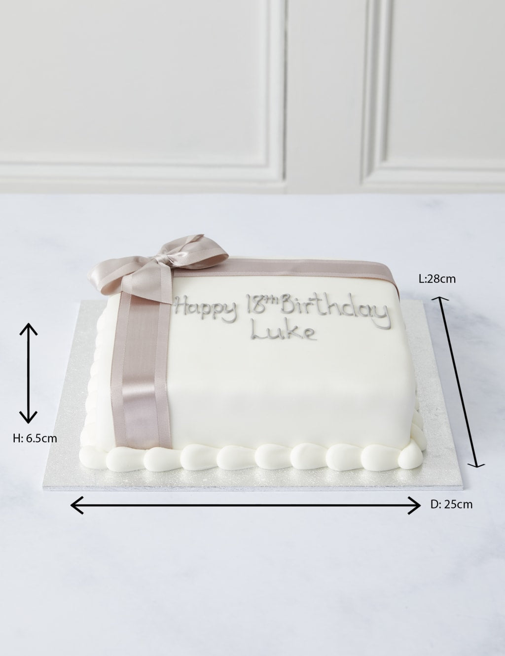 Personalised Celebration Sponge Cake with Silver Ribbon (Serves 16)