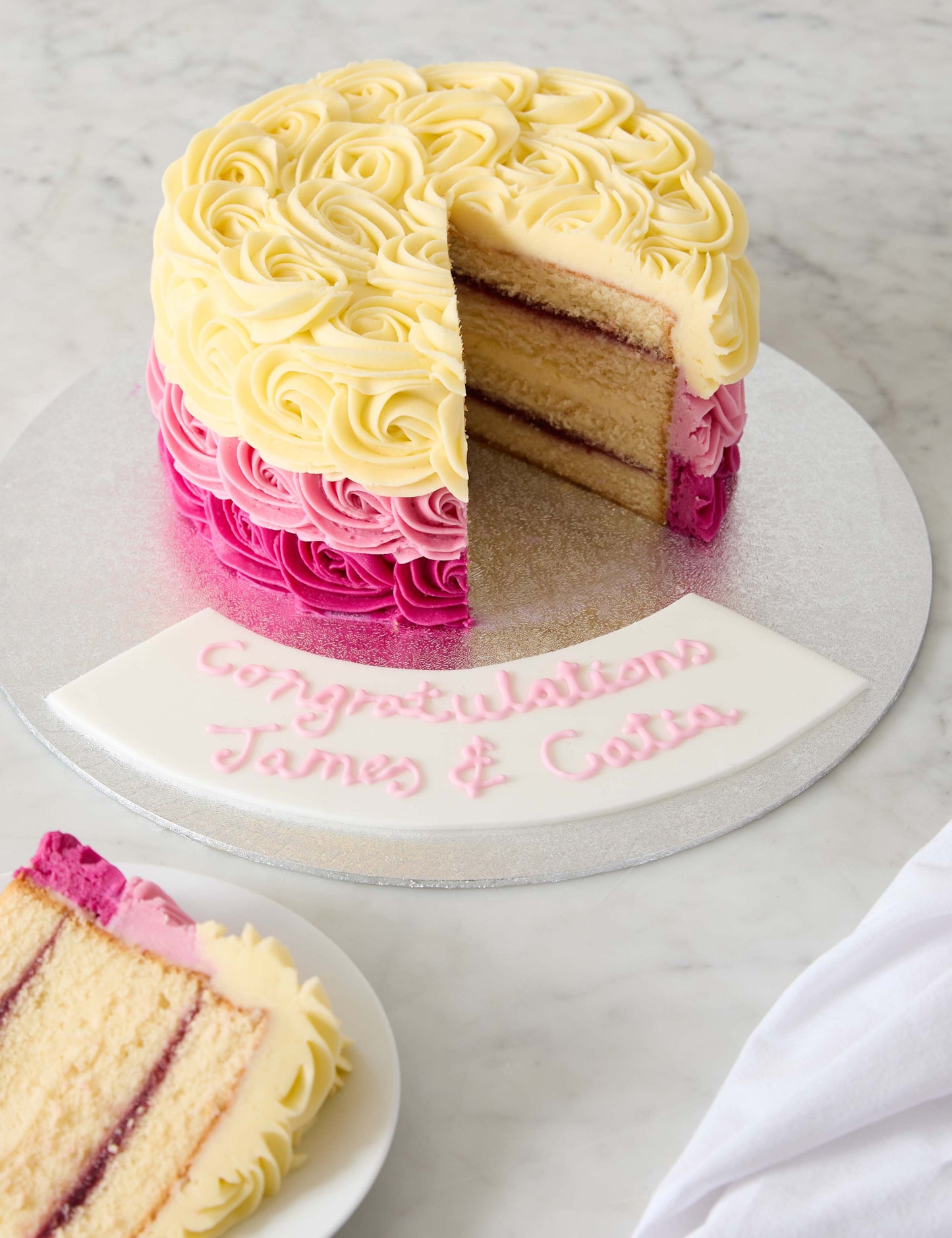 Personalised Piped Rose Sponge Cake (Serves 24)