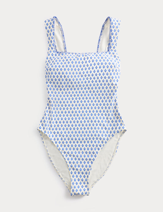 Printed Padded Wide Strap Square Neck Swimsuit