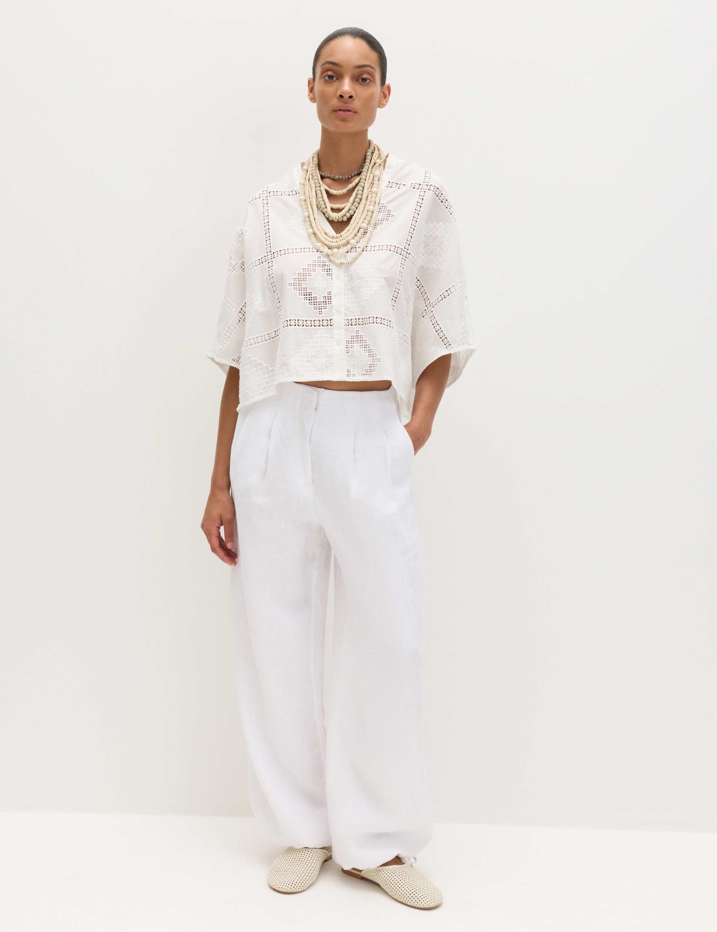 Pure Cotton Broderie Kaftan Top