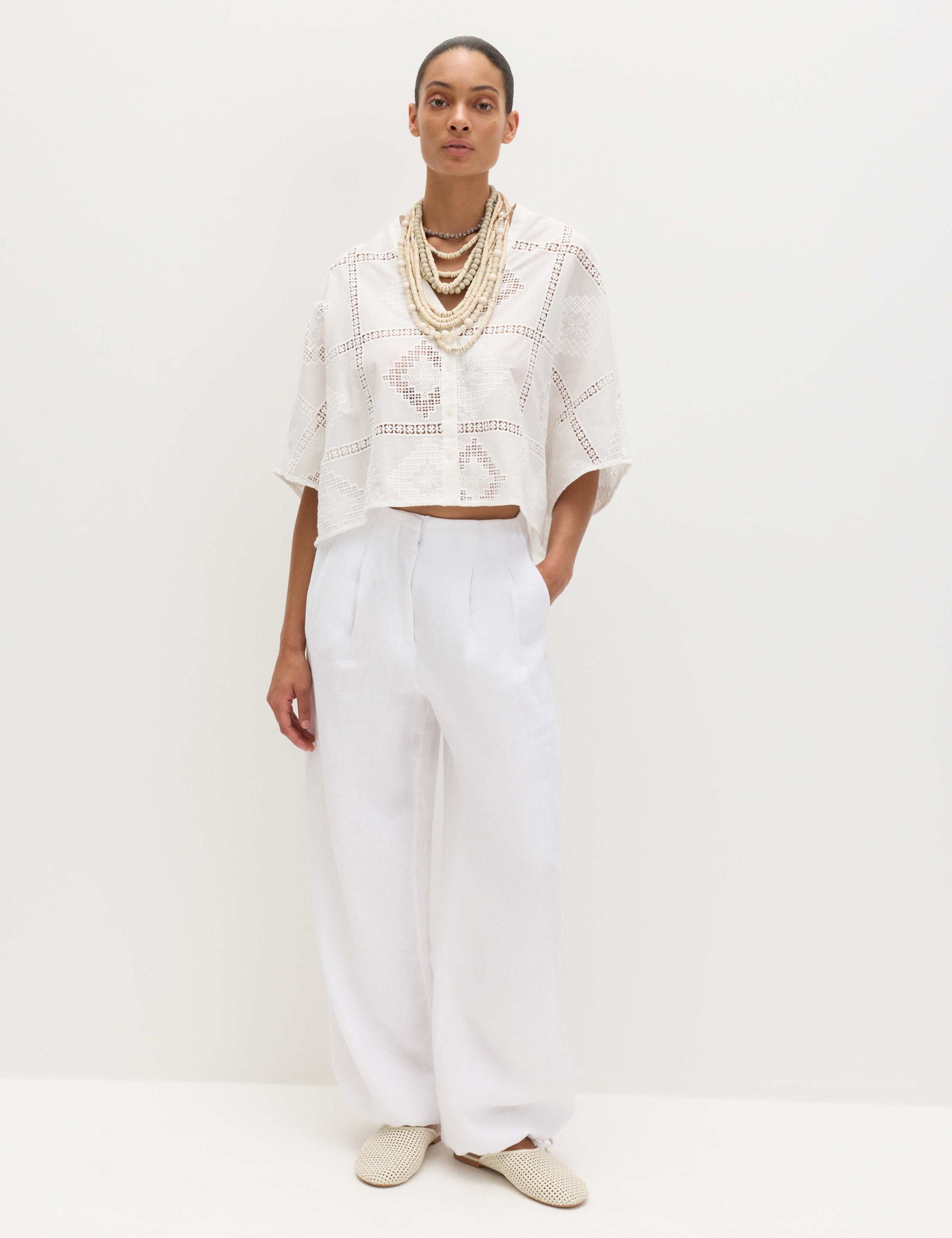 Pure Cotton Broderie Kaftan Top
