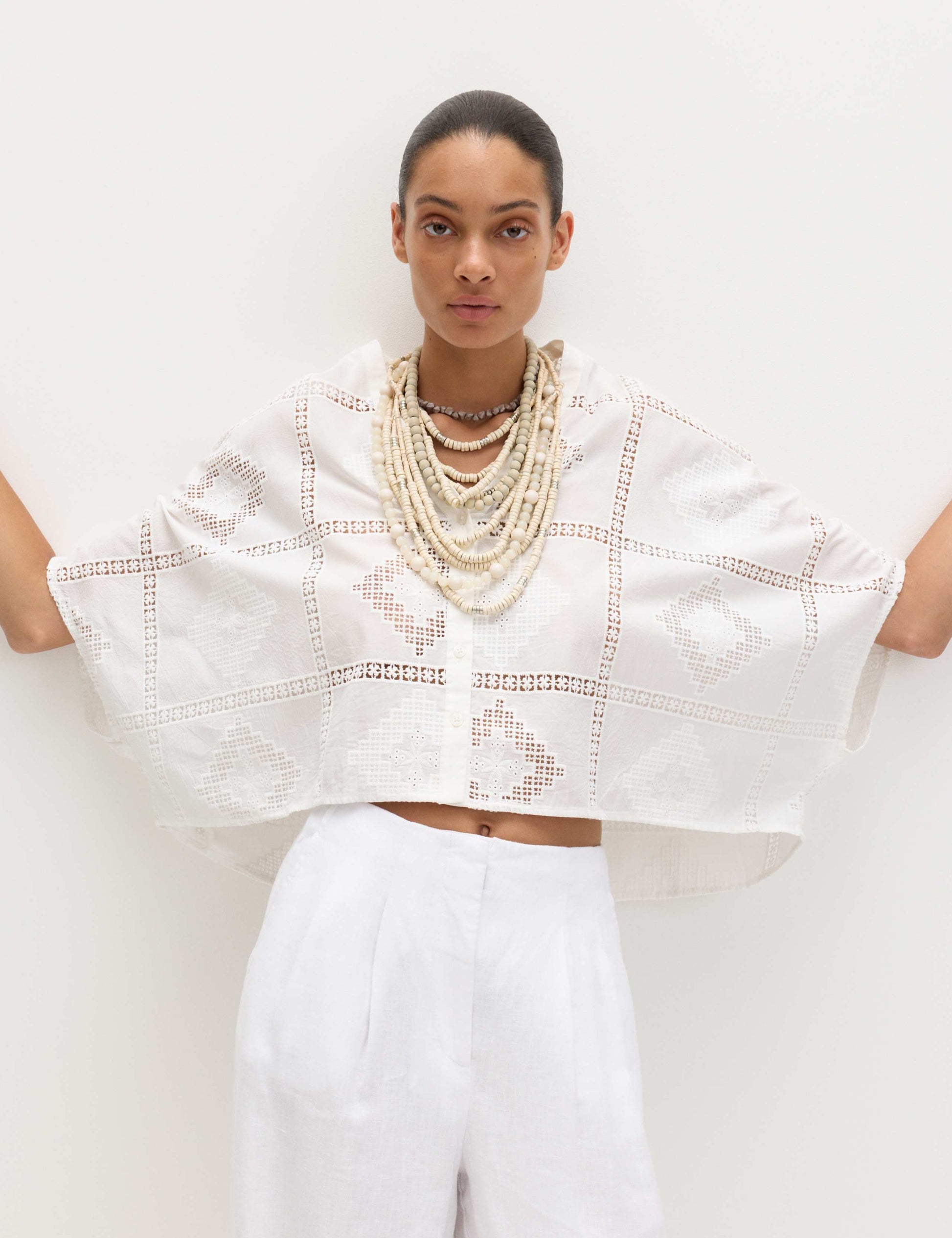 Pure Cotton Broderie Kaftan Top