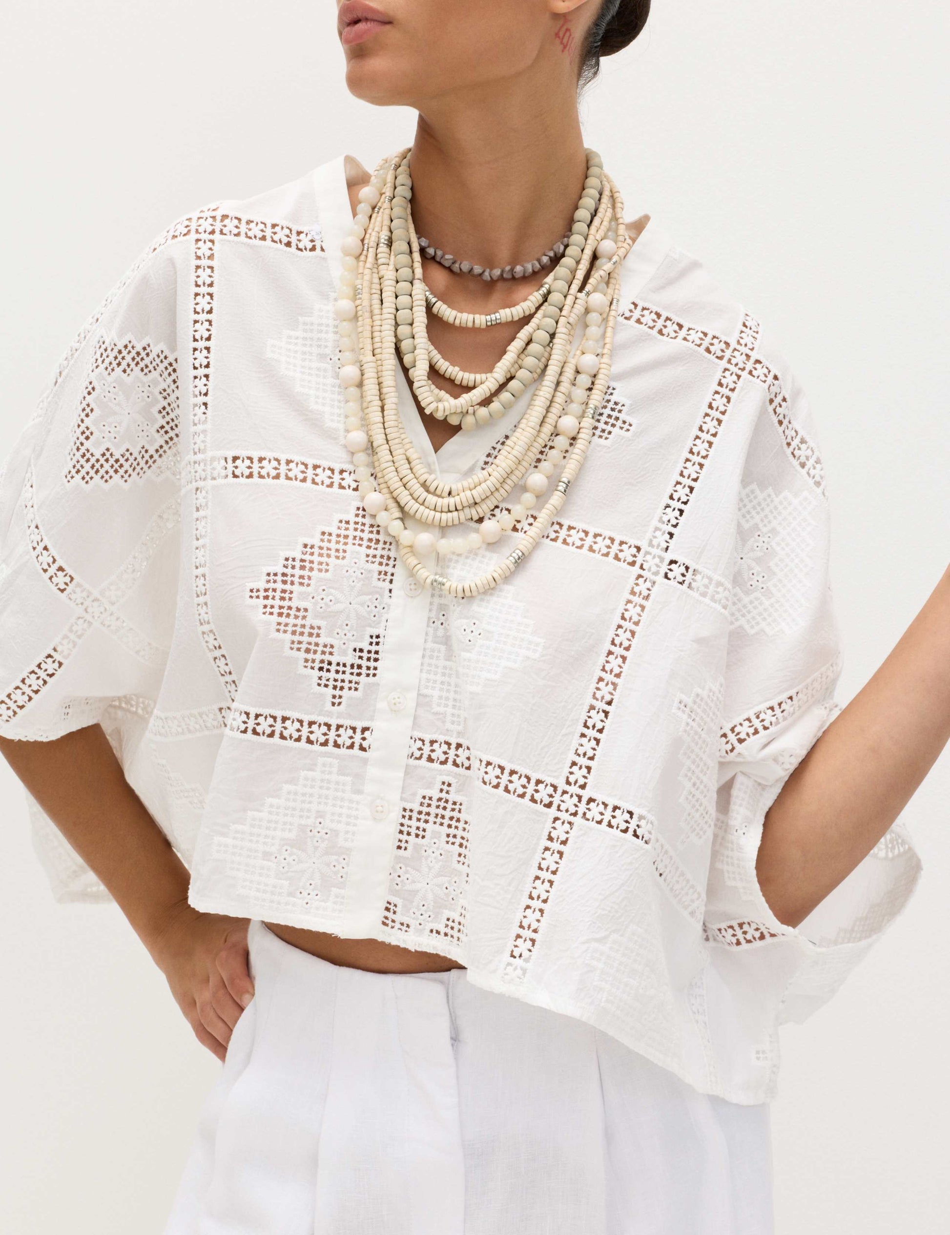 Pure Cotton Broderie Kaftan Top