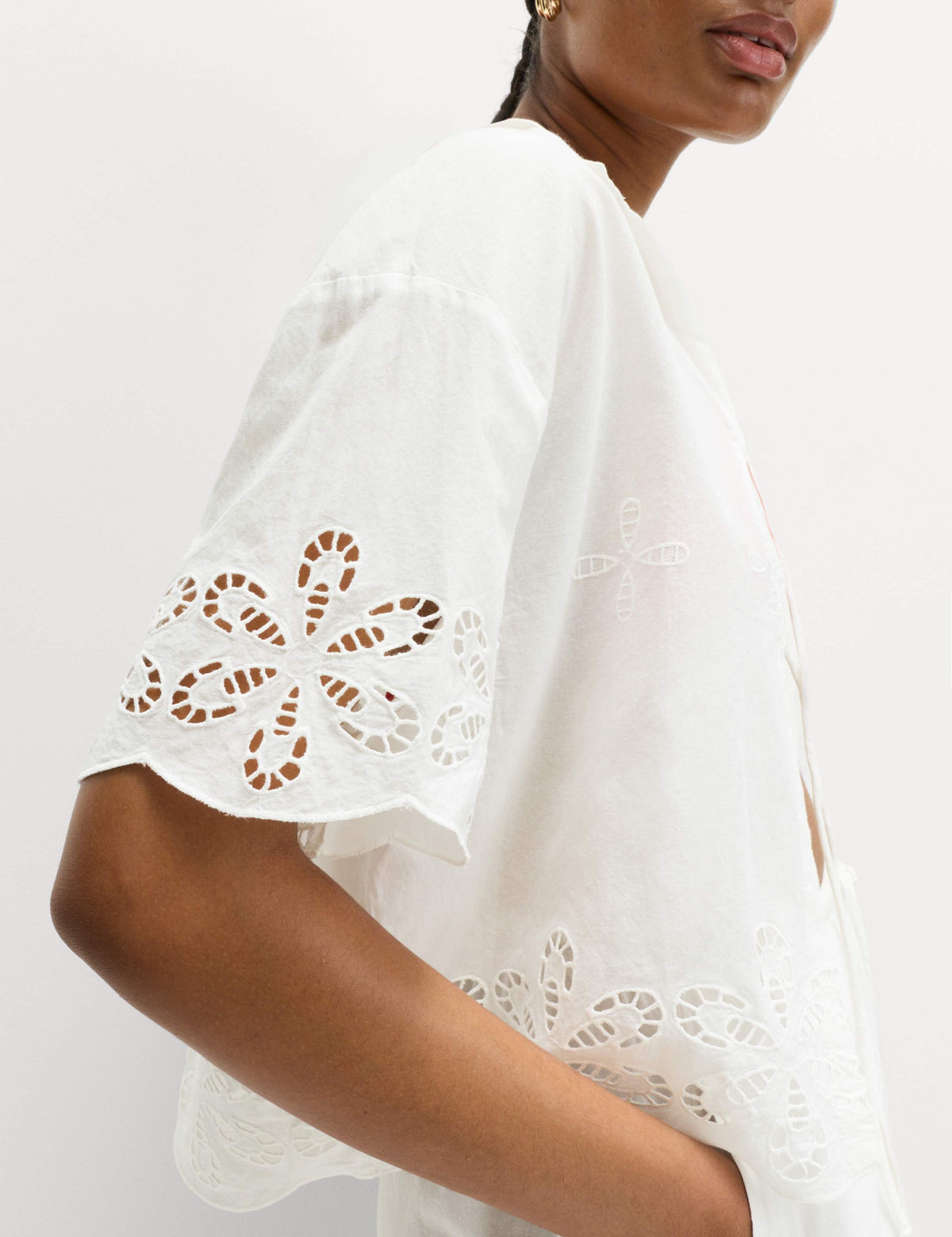 Pure Cotton Broderie Tie Front Beach Shirt