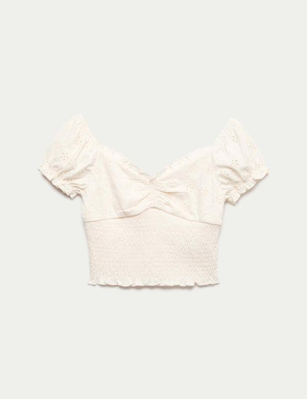 Pure Cotton Broderie Top (6-16 Yrs)