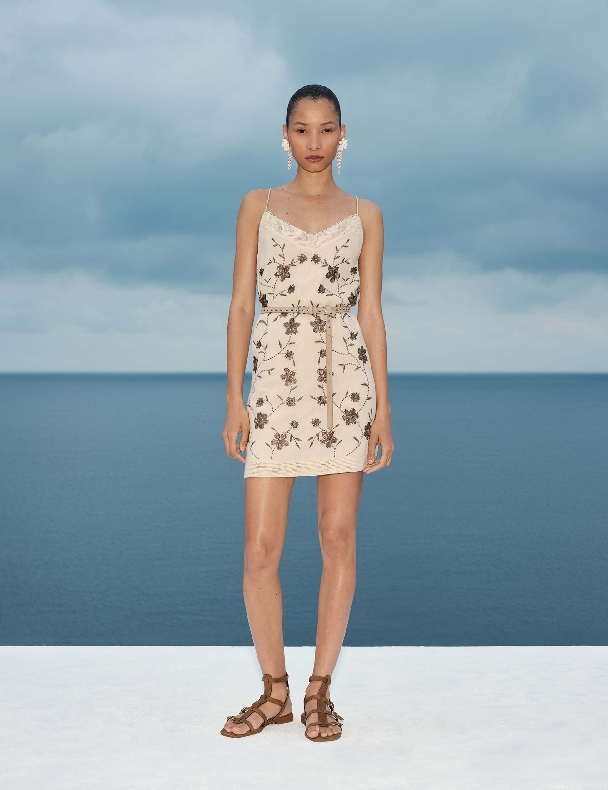 Pure Cotton Embellished V-Neck Mini Cami Dress