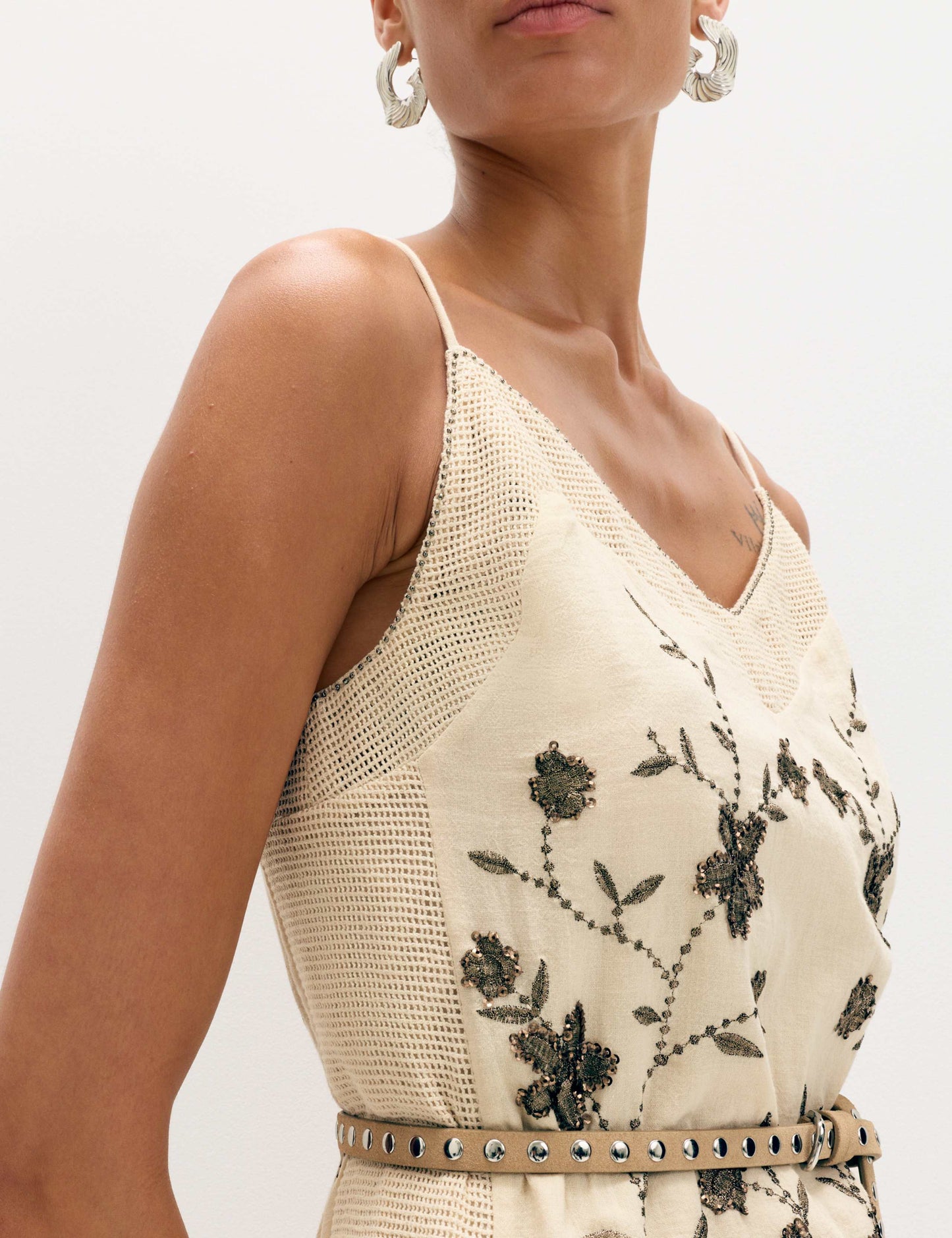 Pure Cotton Embellished V-Neck Mini Cami Dress