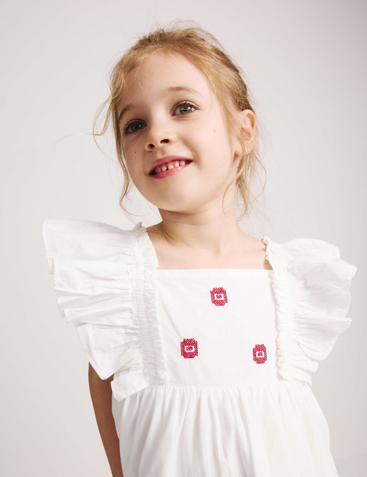 Pure Cotton Embroidered Ruffle Sleeve Dress (2-10 Yrs)