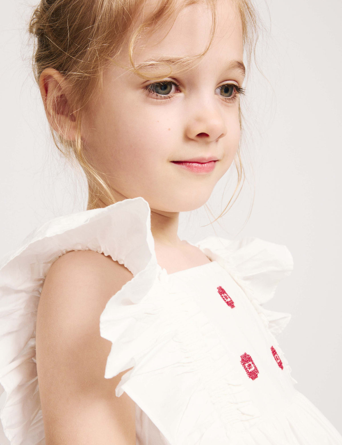 Pure Cotton Embroidered Ruffle Sleeve Dress (2-10 Yrs)