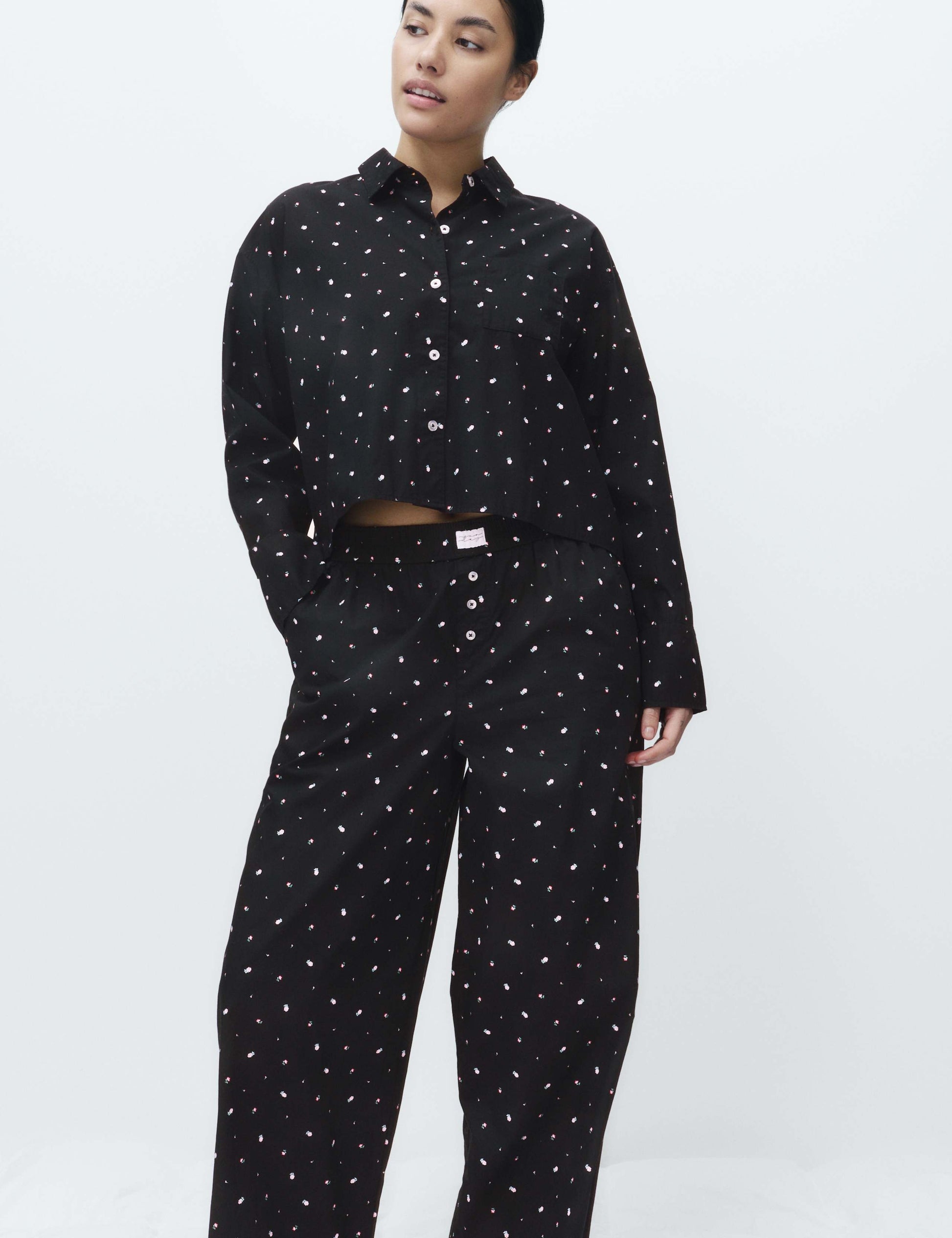 Pure Cotton Floral Cropped Lounge Shirt