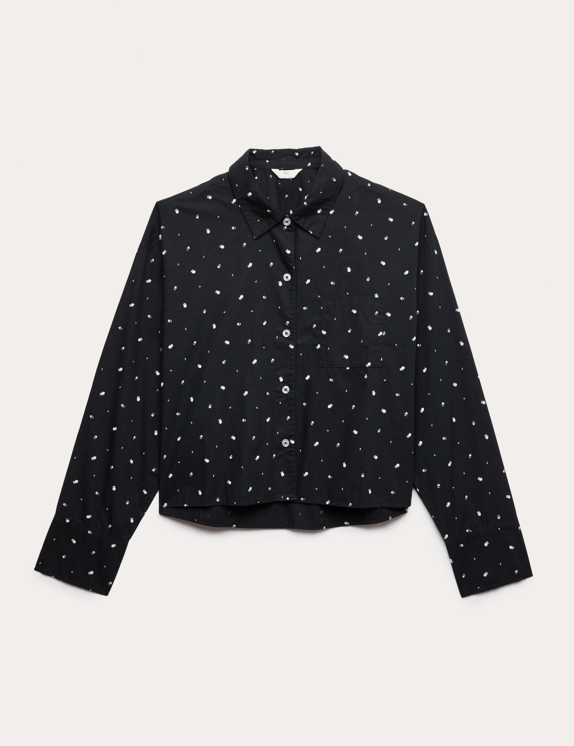 Pure Cotton Floral Cropped Lounge Shirt
