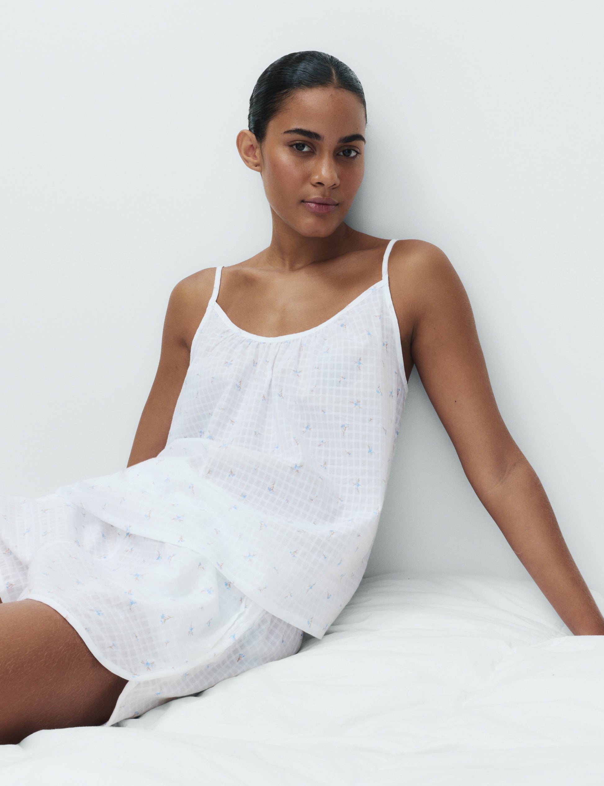Pure Cotton Floral Grid Check Pyjama Shorts