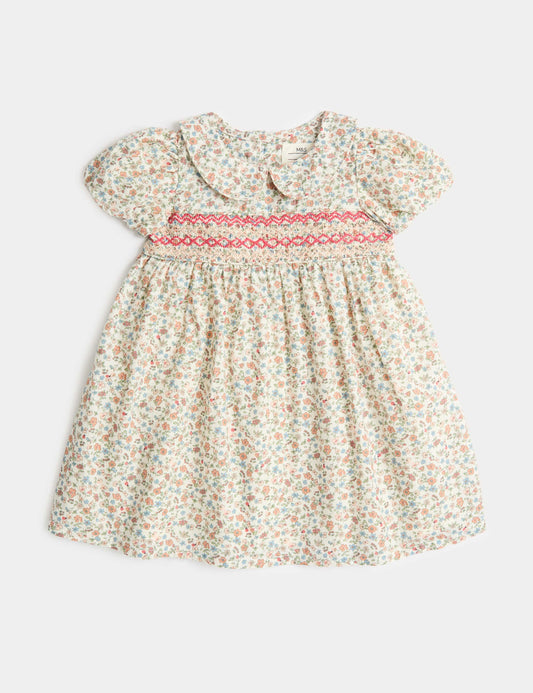 Pure Cotton Floral Smock Dress (0-3 Yrs)