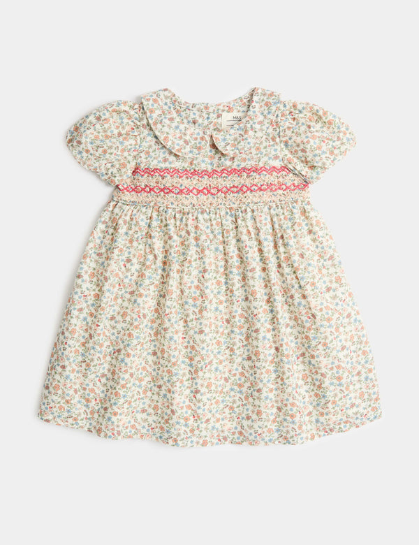Pure Cotton Floral Smock Dress (0-3 Yrs)
