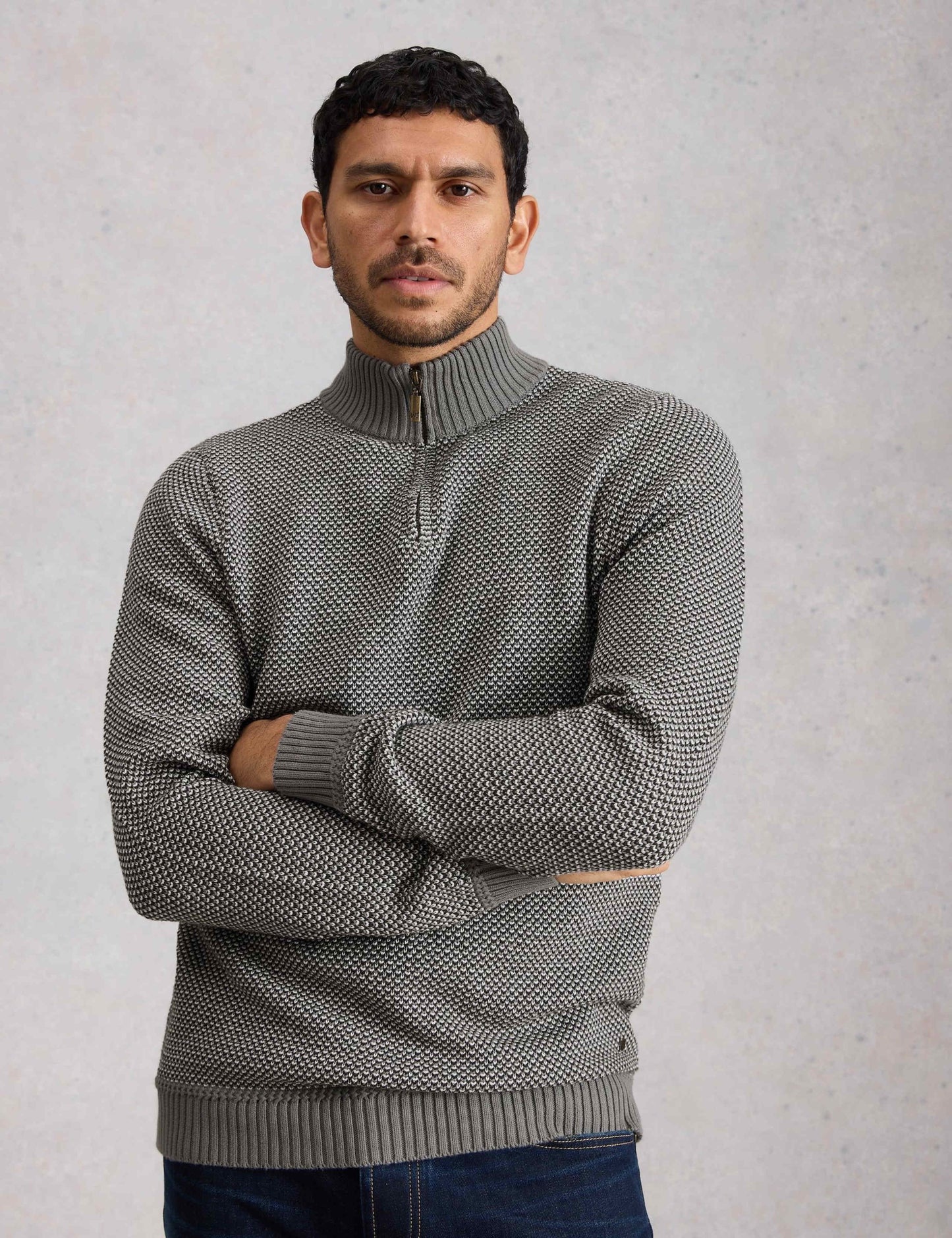 Pure Cotton Funnel Neck Half Zip Jumper