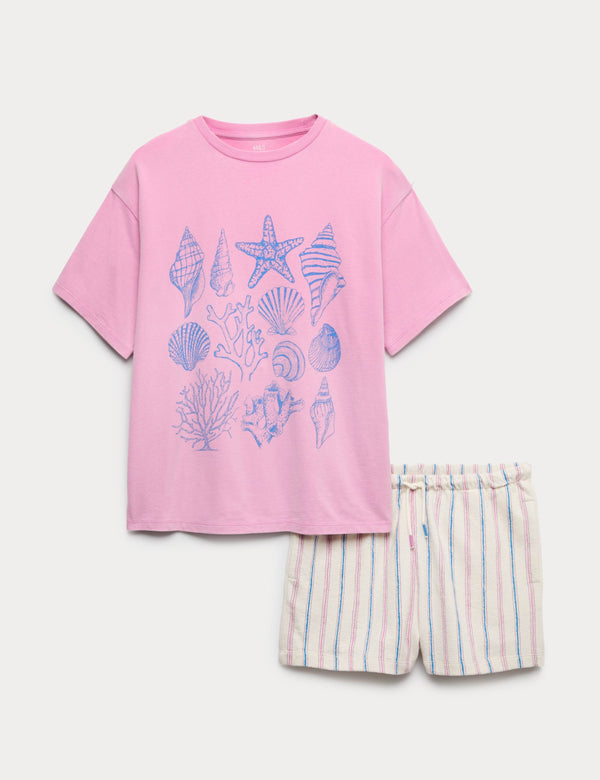 Pure Cotton Graphic Top & Short Outfit (6-16 Yrs)