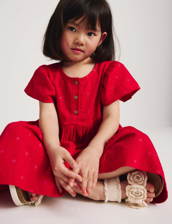 Pure Cotton Polka Dot Dress (2-10 Yrs)