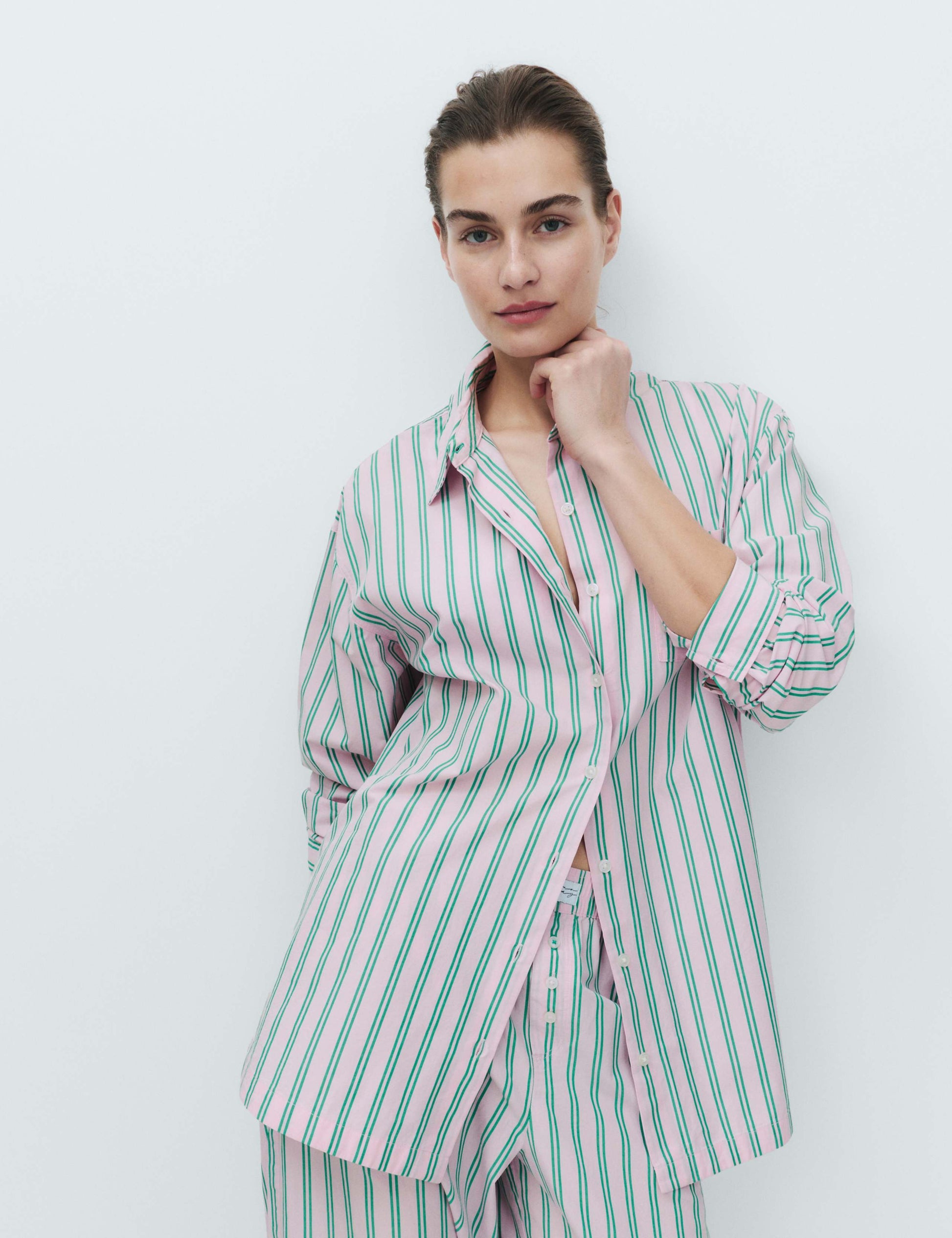 Pure Cotton Poplin Striped Pyjama Shirt