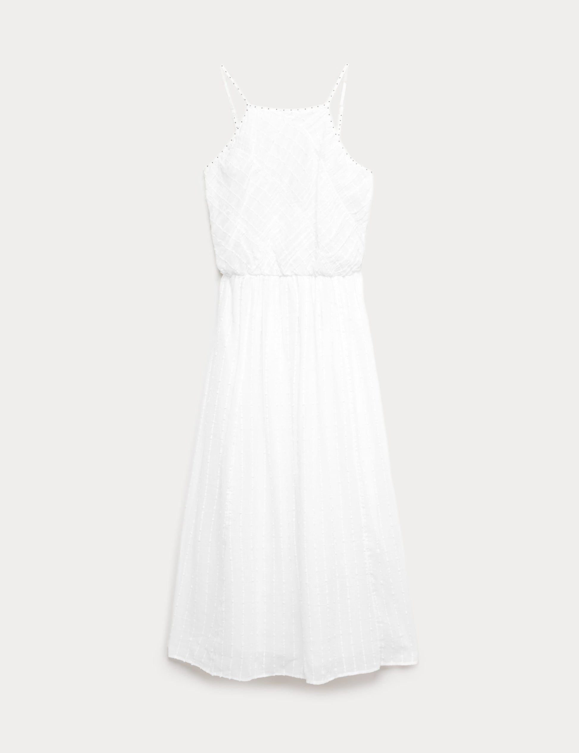 Pure Cotton Square Neck Strappy Midaxi Waisted Dress