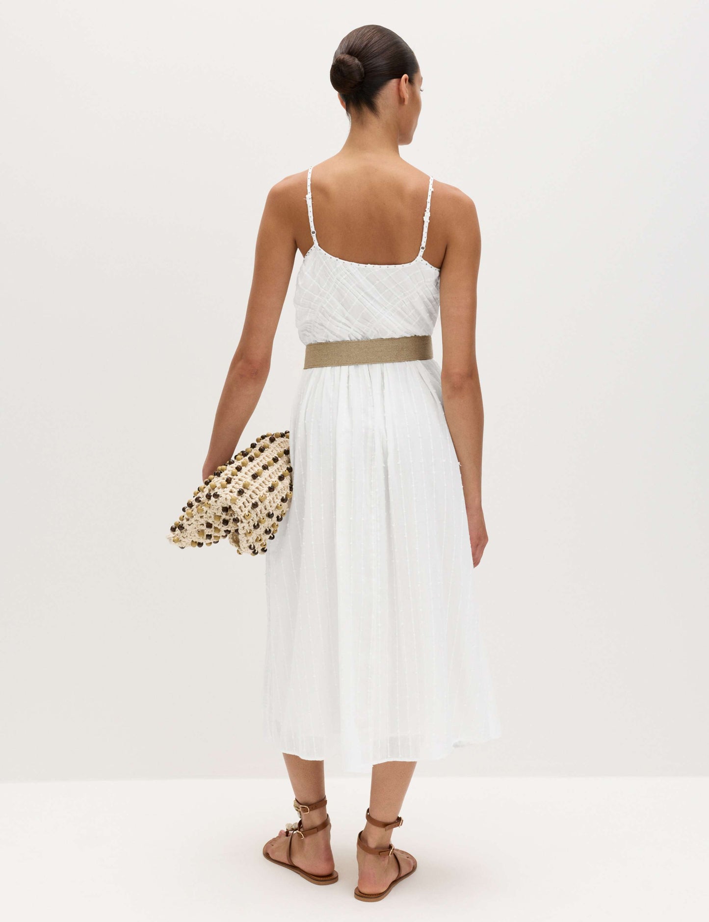 Pure Cotton Square Neck Strappy Midaxi Waisted Dress