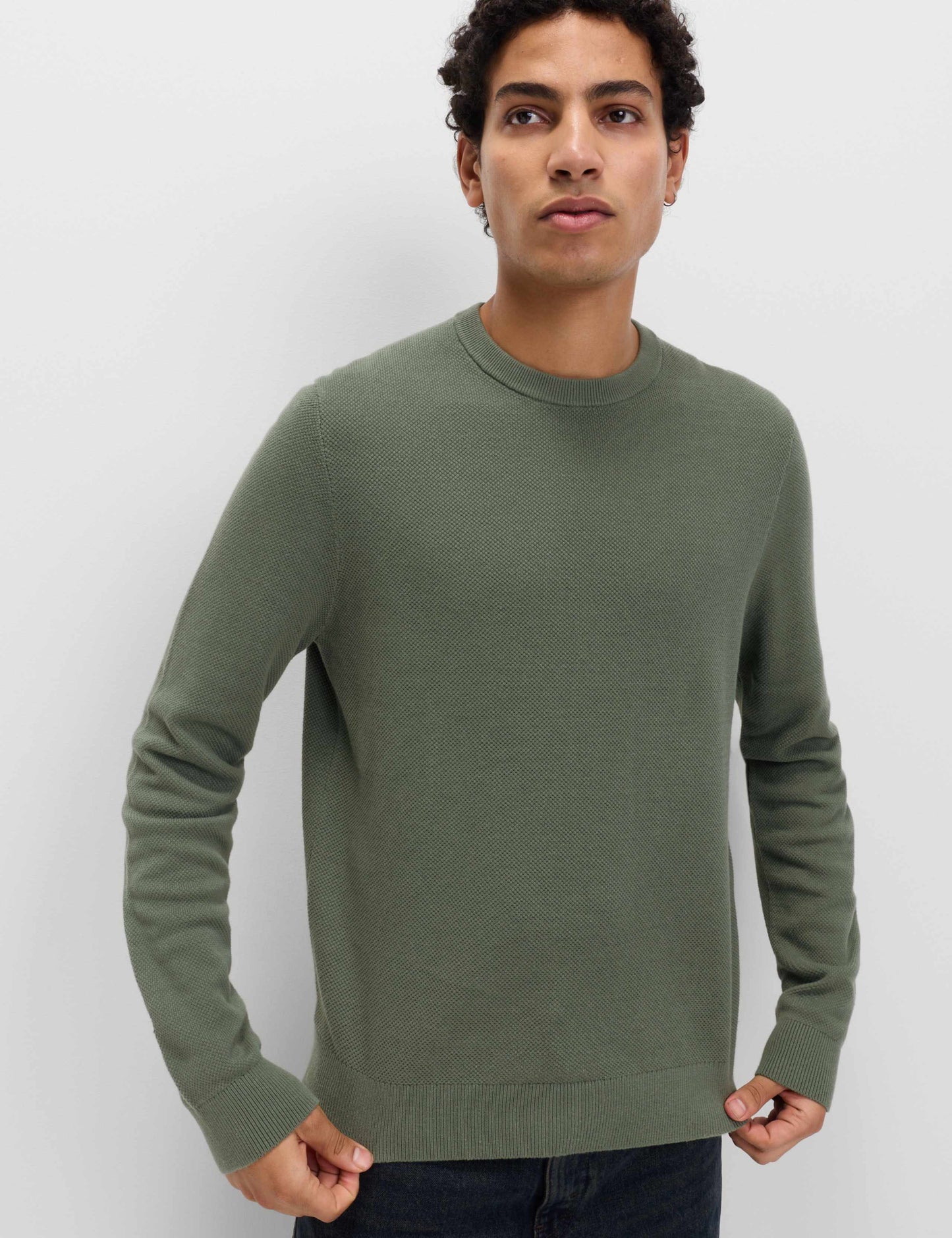 Pure Cotton Textured Crew Neck Jumper