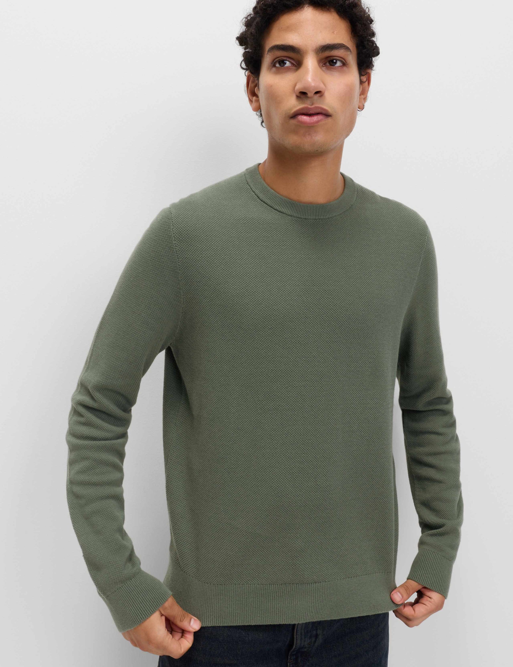Pure Cotton Textured Crew Neck Jumper