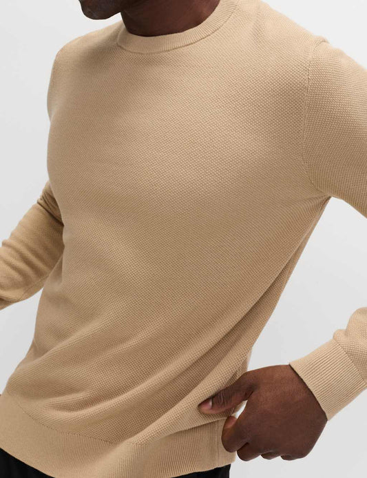 Pure Cotton Textured Crew Neck Jumper